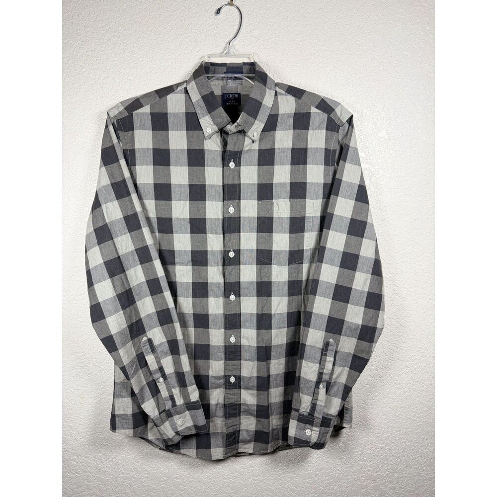 J.Crew Flex Washed Mens Buffalo Plaid Long Sleeve Button Down Shirt Gray Size M - Picture 2 of 10